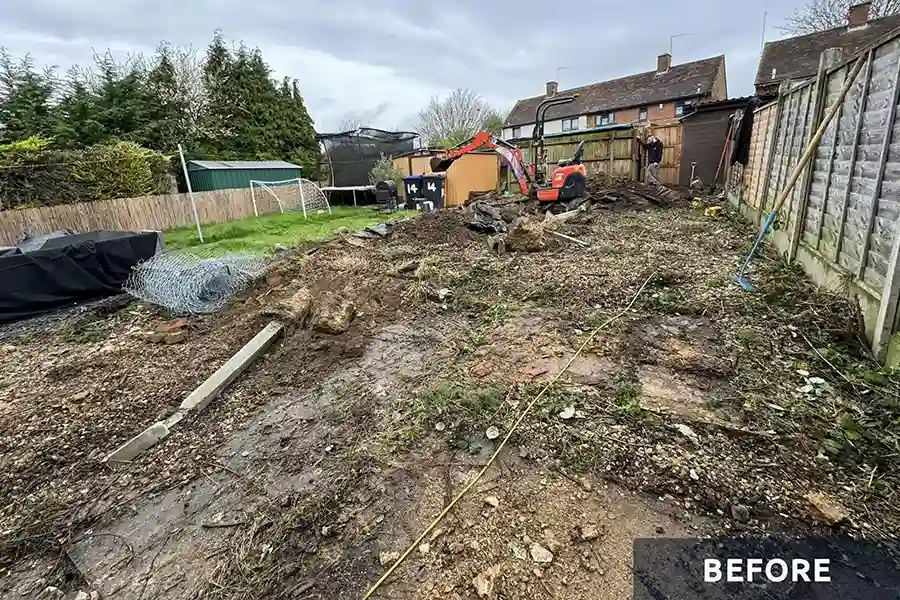 back garden before/during works